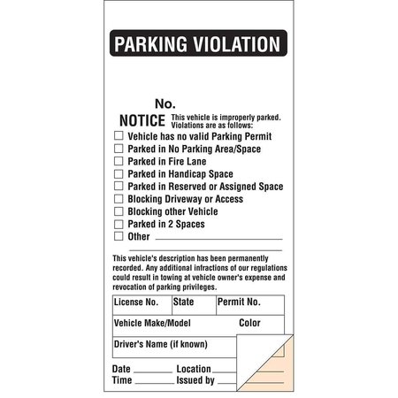 BRADY Parking Violation Ticket, 8in H x 4in W, Black on White, 100PK 103649